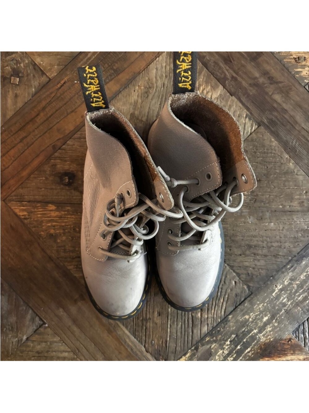 Dr. Martens Women's Light Tan/Gray Lace-Up Leather Boots - Picture 2 of 3